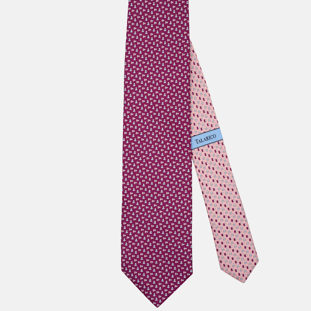 Cravatta 3 pieghe in Seta Micro Fantasia Magenta Rosa - JA301-7