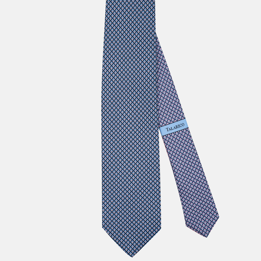 Cravatta 3 pieghe in Seta Micro Fantasia Blu Celeste/Rosa - JA302-2