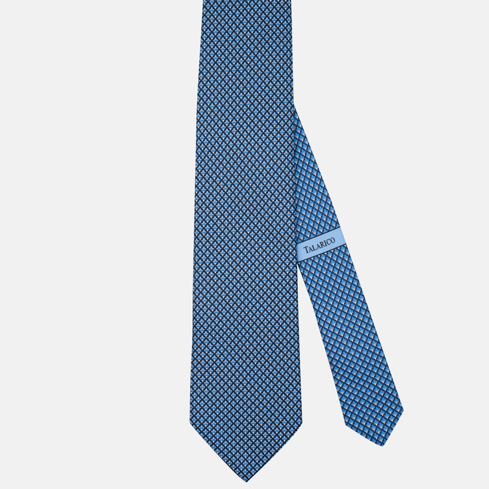Cravatta 3 pieghe in Seta Micro Fantasia Blu Azzurro - JA302-3