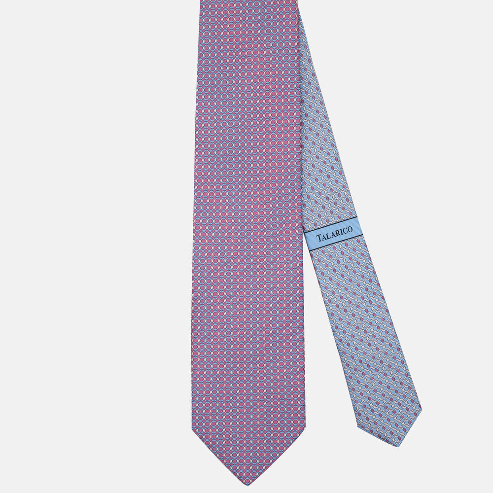 Cravatta 3 pieghe in Seta Fantasia Concatenata Rosa Celeste - JA303-5