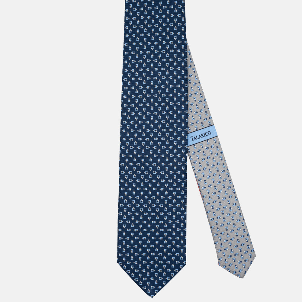 Cravatta 3 pieghe in Seta Fantasia Floreale Blu Grigio - JA304-1