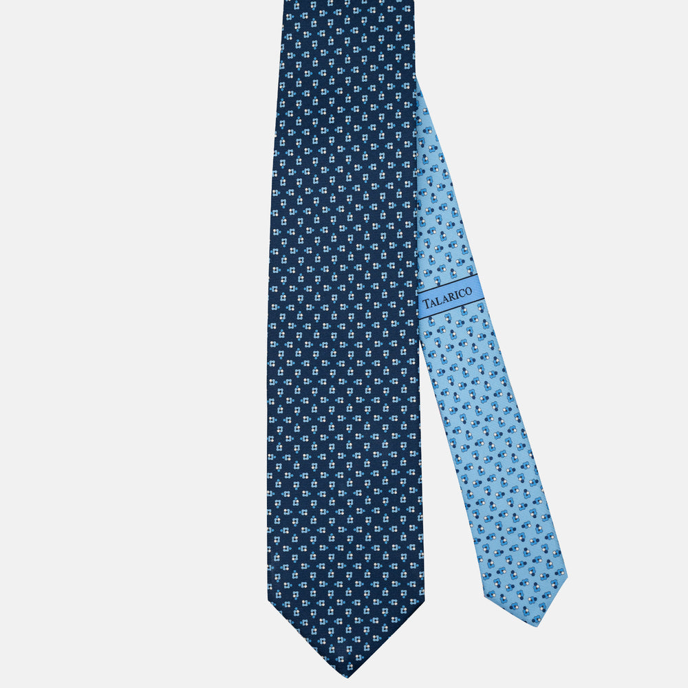 Cravatta 3 pieghe in Seta Fantasia Floreale Blu Celeste - JA304-2
