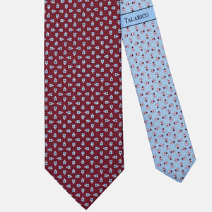 Cravatta 3 pieghe in Seta Fantasia Floreale Bordeaux Celeste - JA304-3