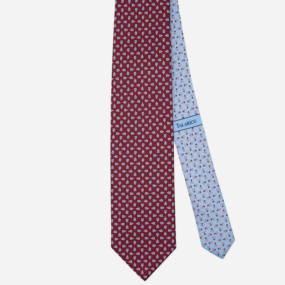 Cravatta 3 pieghe in Seta Fantasia Floreale Bordeaux Celeste - JA304-3
