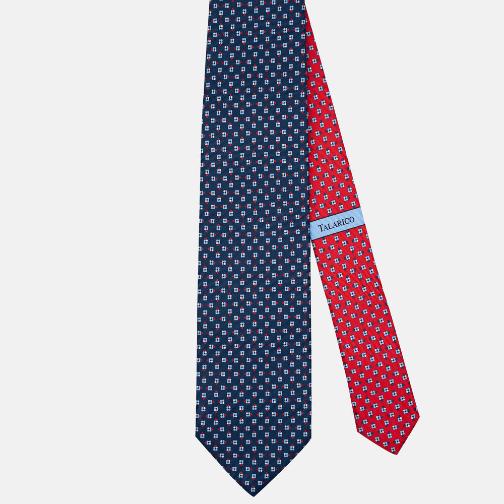 Cravatta 3 pieghe in Seta Fantasia Floreale Blu Rosso - JA304-4