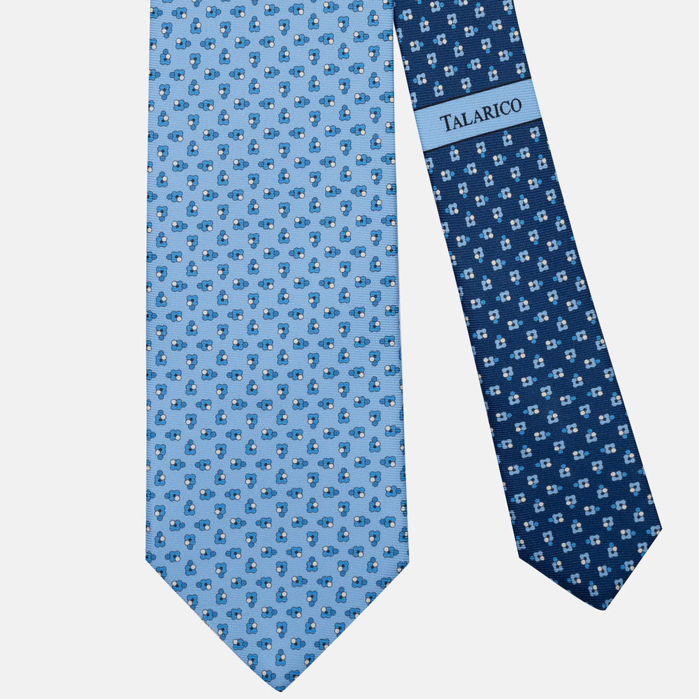 Cravatta 3 pieghe in Seta Fantasia Floreale Celeste Blu - JA304-5