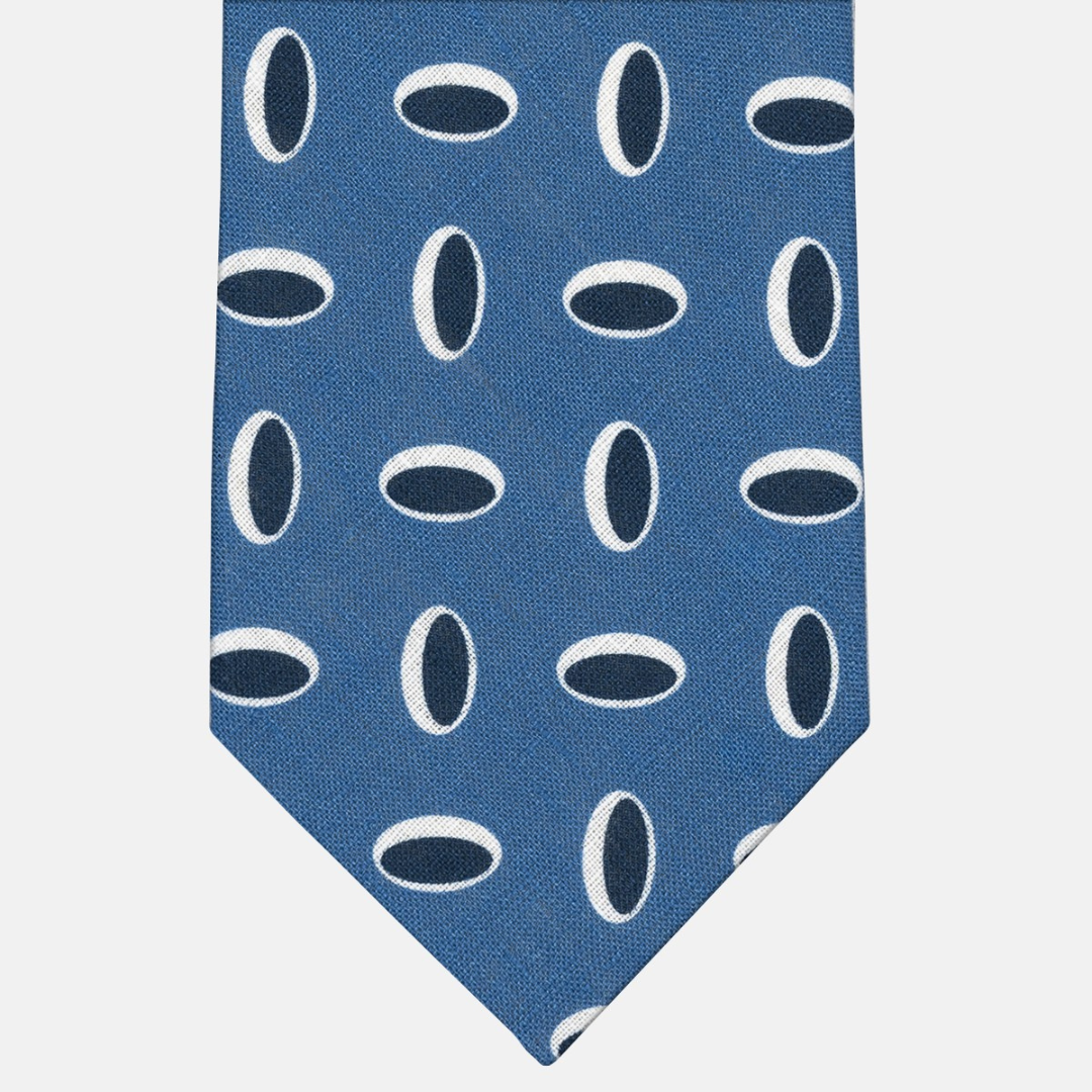 3 Fold Tie in Irish Linen Geometric Pattern Light Blue-M49114