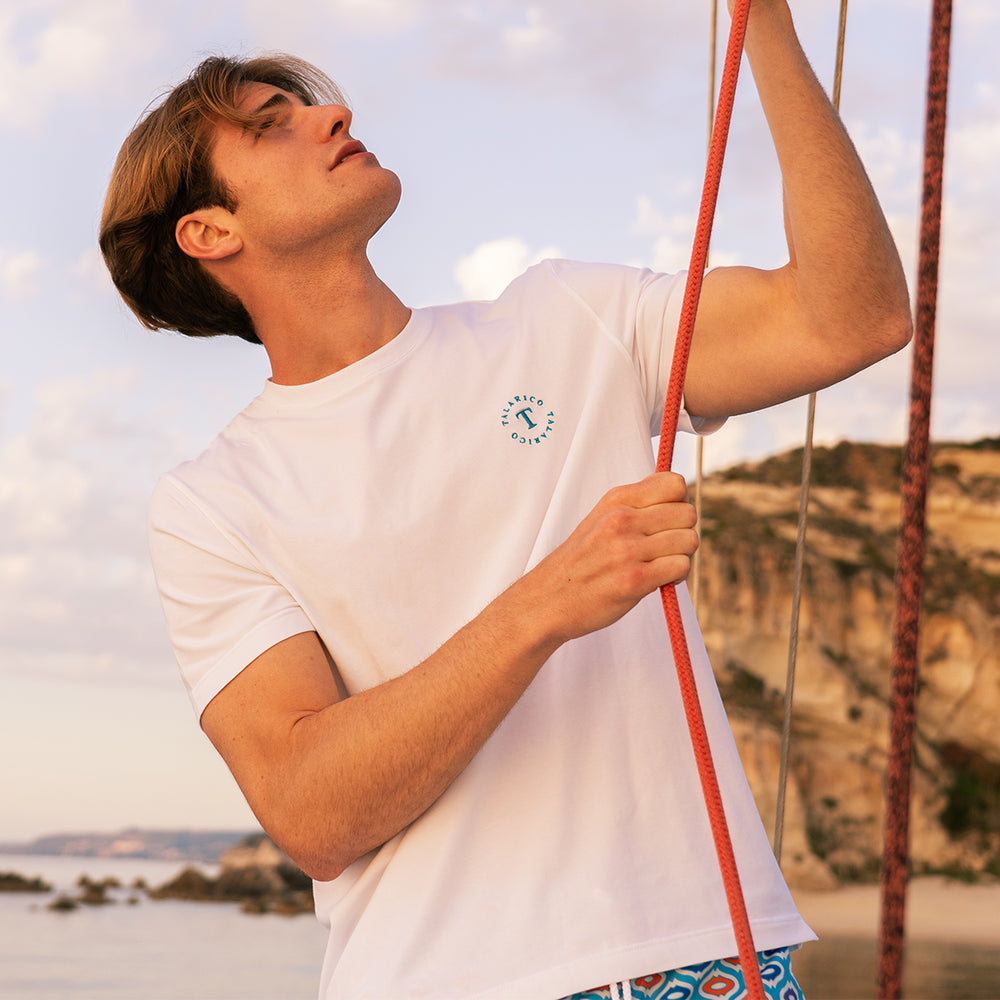 T SHIRT TALARICO IN COTONE BIANCA CON LOGO PISCINA