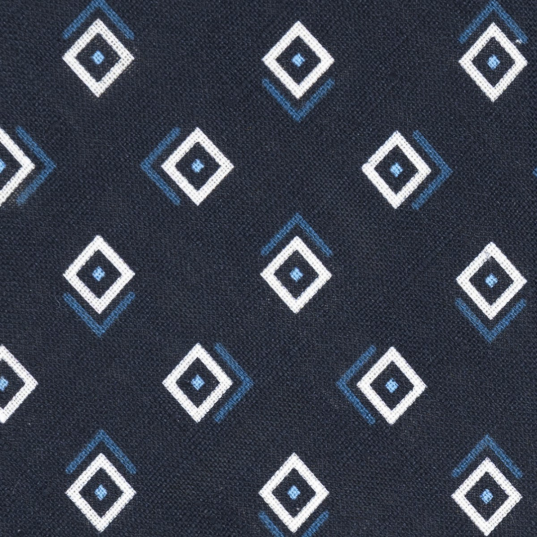 3 Fold Tie in Irish Linen Geometric Pattern Blue-M6458
