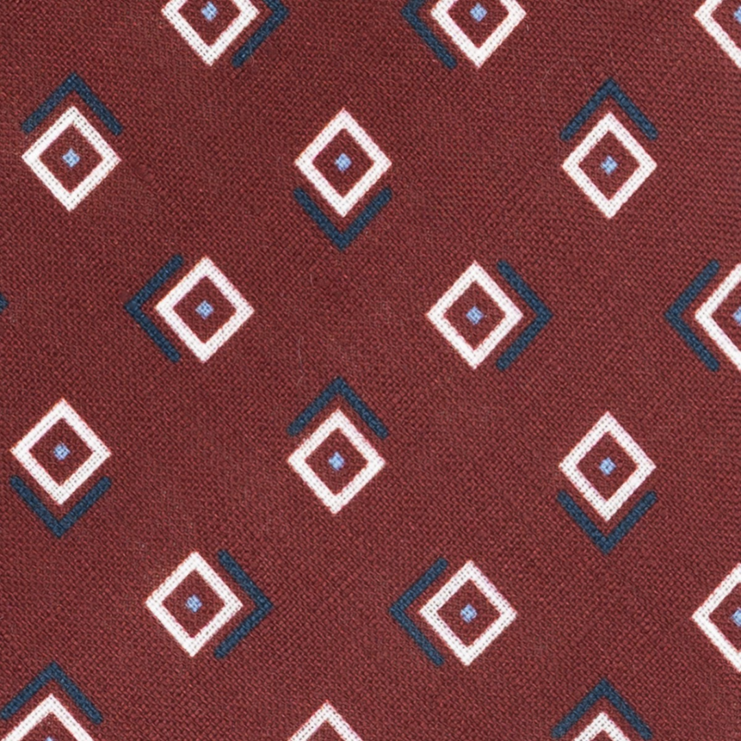 3 Fold Tie in Irish Linen Geometric Pattern Bordeaux-M49113