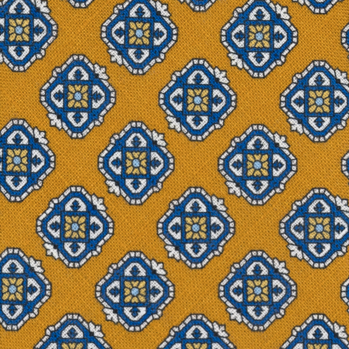 3 Fold Tie in Irish Linen Geometric Pattern Yellow-M6458