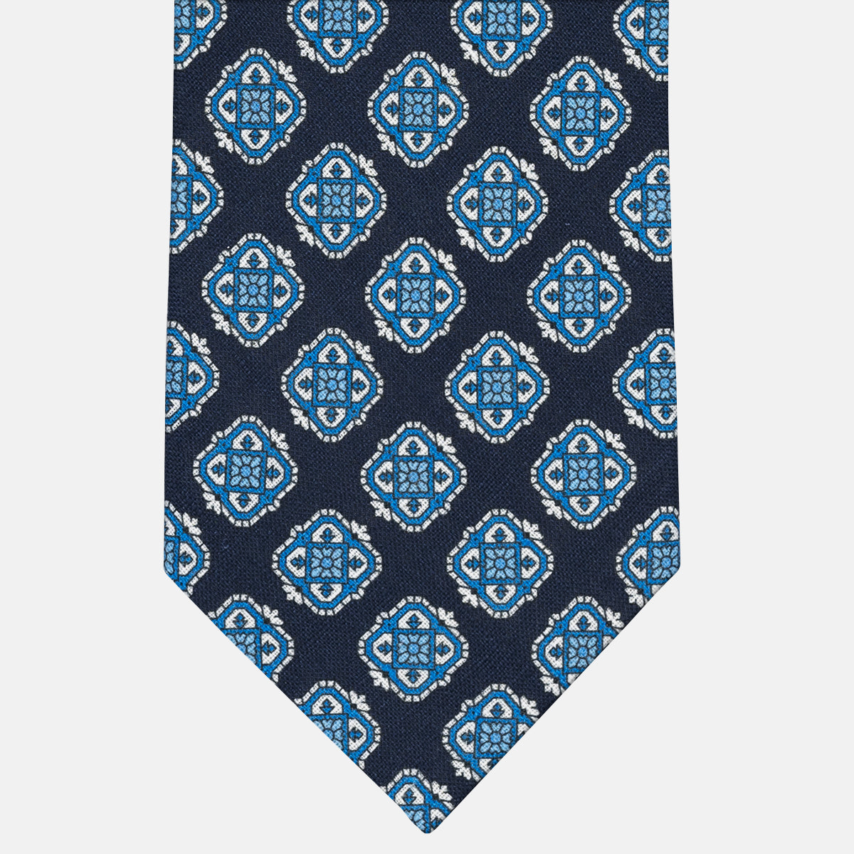 Cravatta 3 Pieghe in Irish Linen Fantasia Geometrica Blu Celeste-M6458