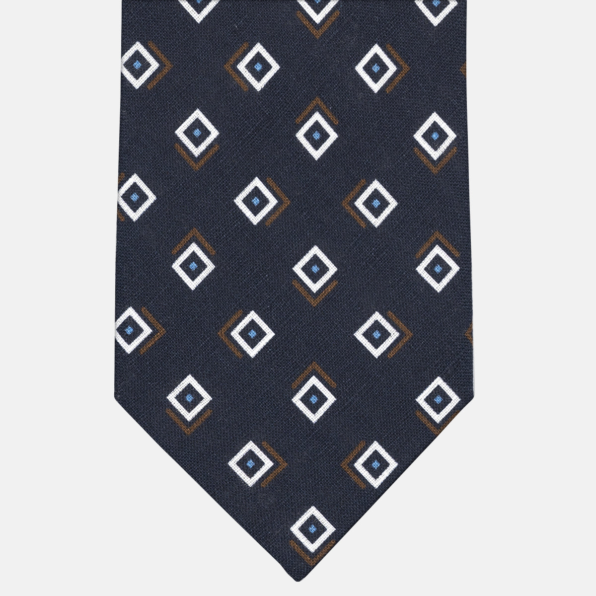 3 Fold Tie in Irish Linen Geometric Pattern Blue Brown-M49113