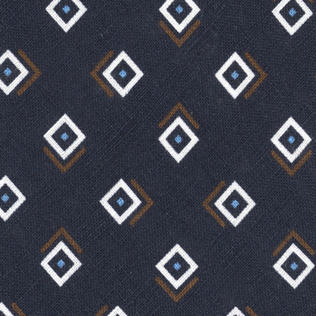 3 Fold Tie in Irish Linen Geometric Pattern Blue Brown-M49113