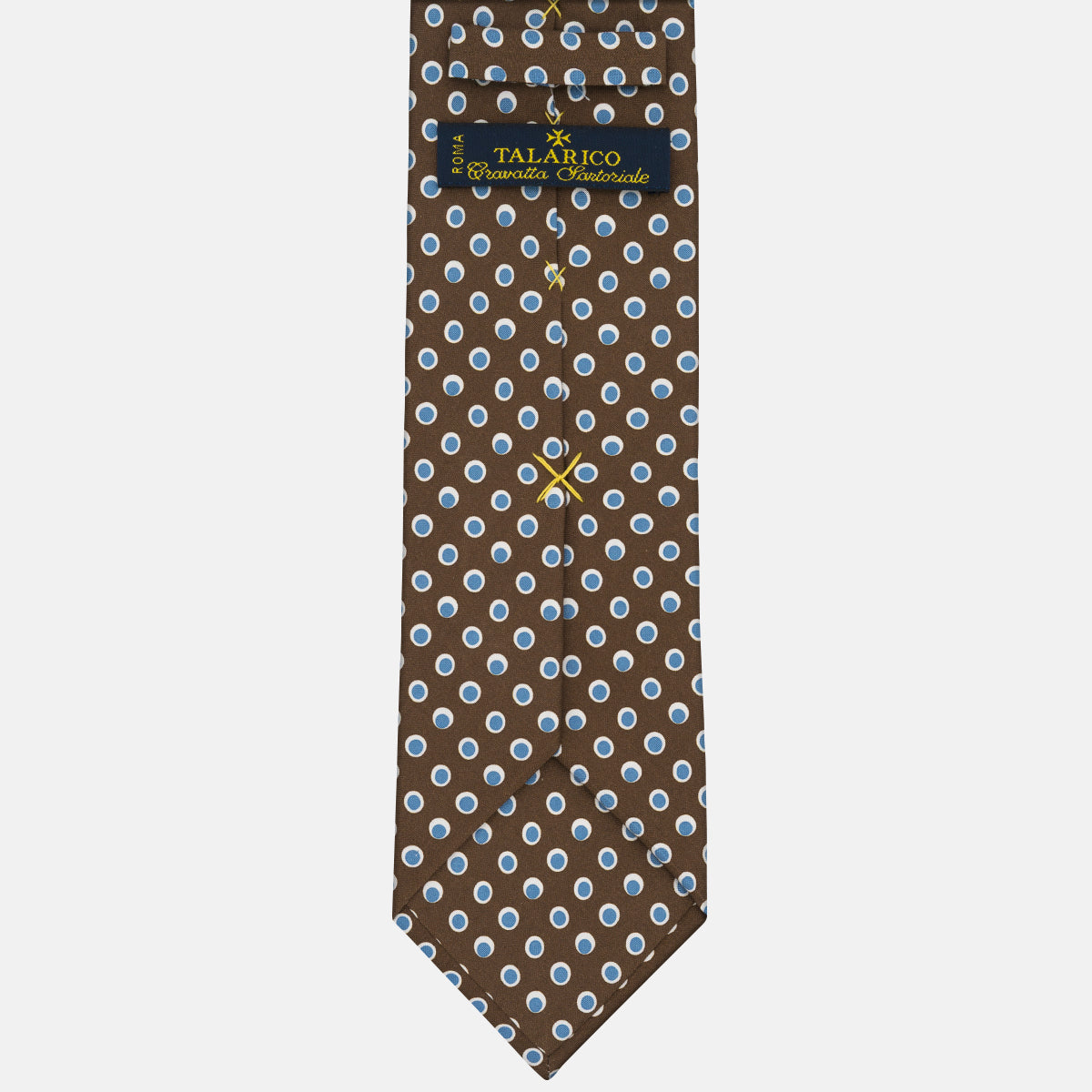 Three-Fold Tie in Irish Linen with Brown and Light Blue Geometric Pattern