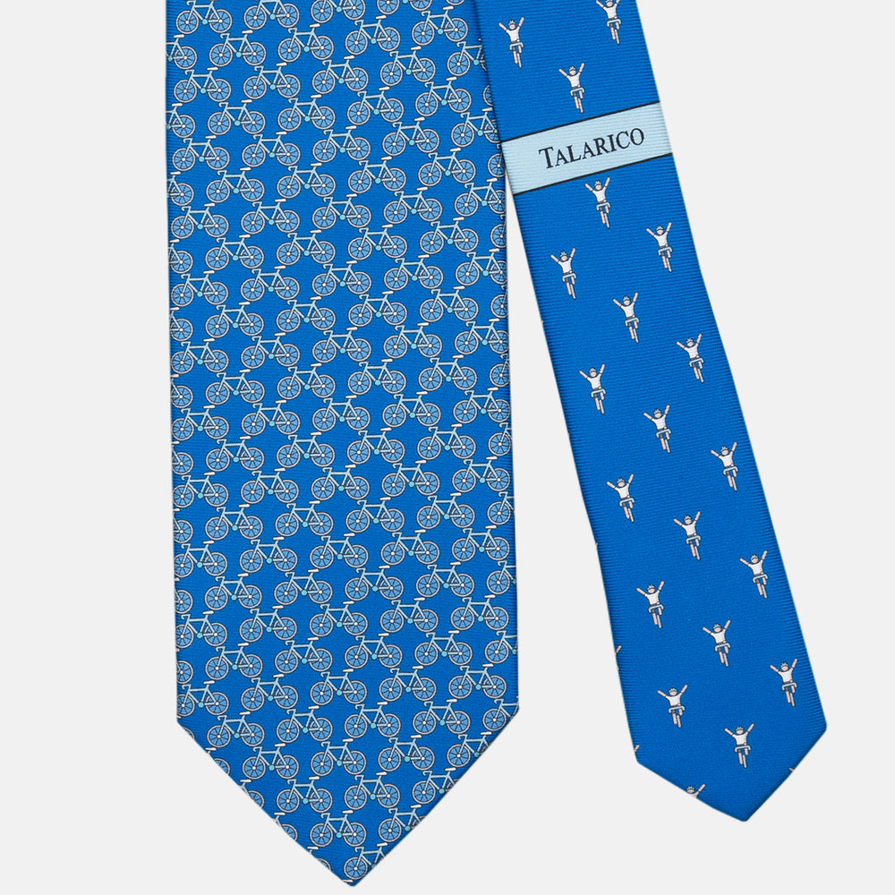 3-fold Silk Tie Bicycle Pattern Blue