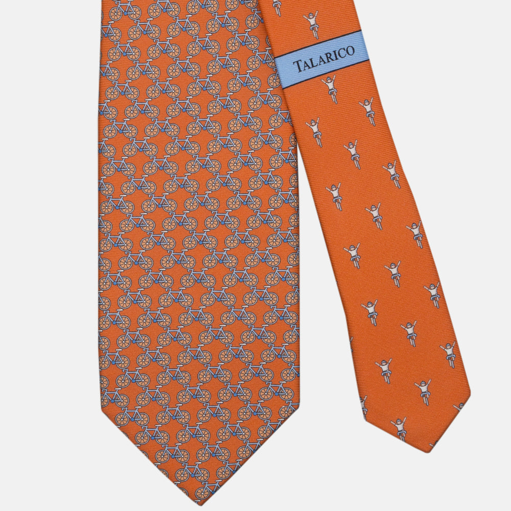 3-fold Silk Tie Bicycle Pattern Orange