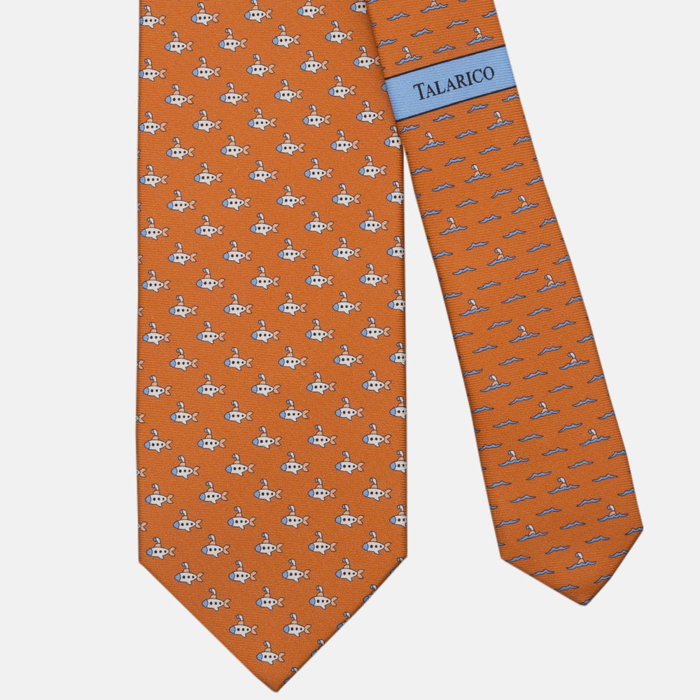 3-fold Tie in Orange Submarine Pattern Silk
