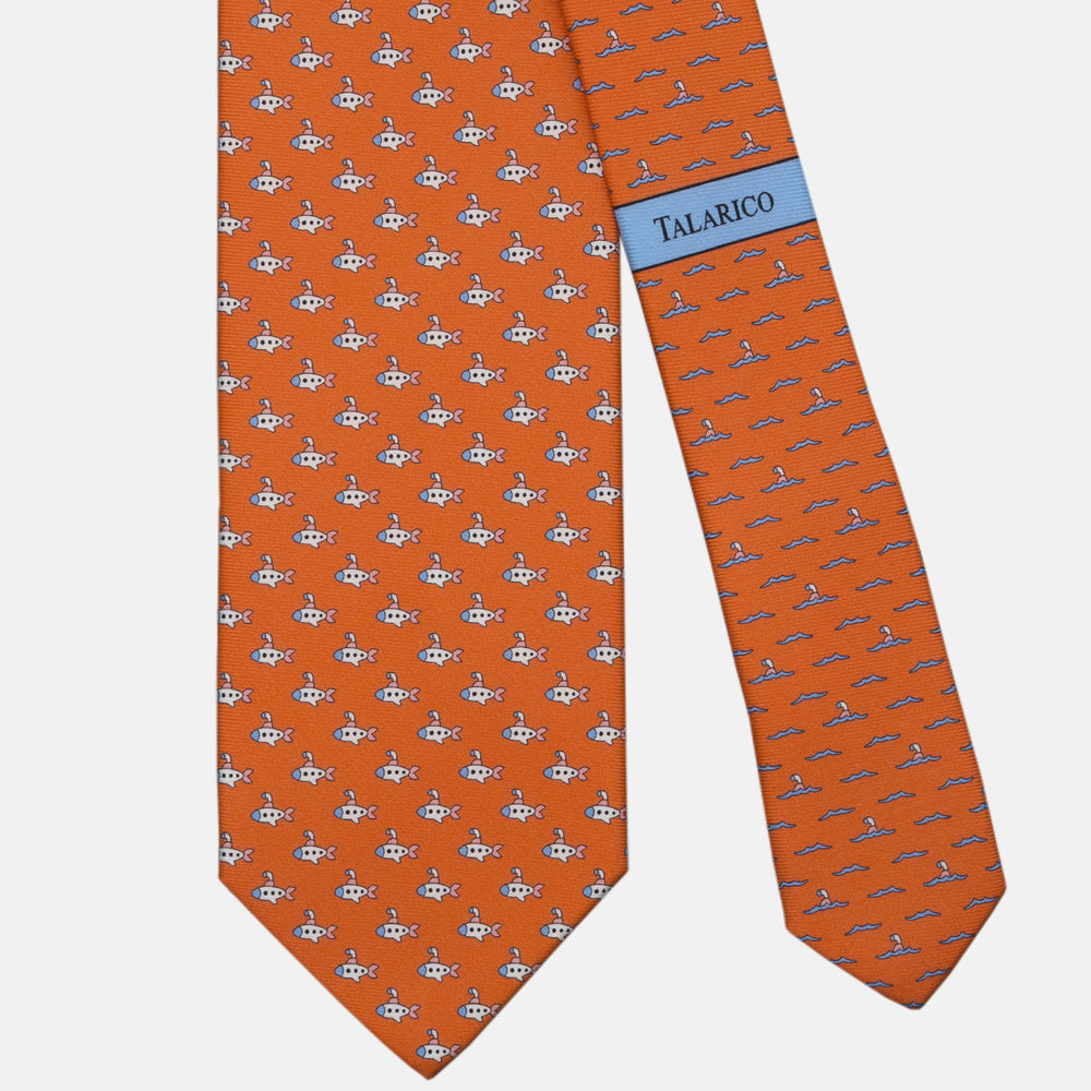 3-fold Tie in Silk Submarine Pattern Orange Pink