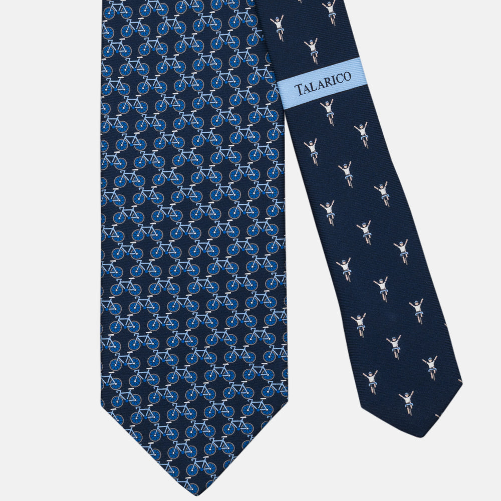 3-fold Silk Tie Bicycle Pattern Blue Light Blue
