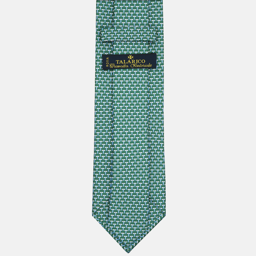 Three-Fold Silk T Iconic Tie in Green and Light Blue