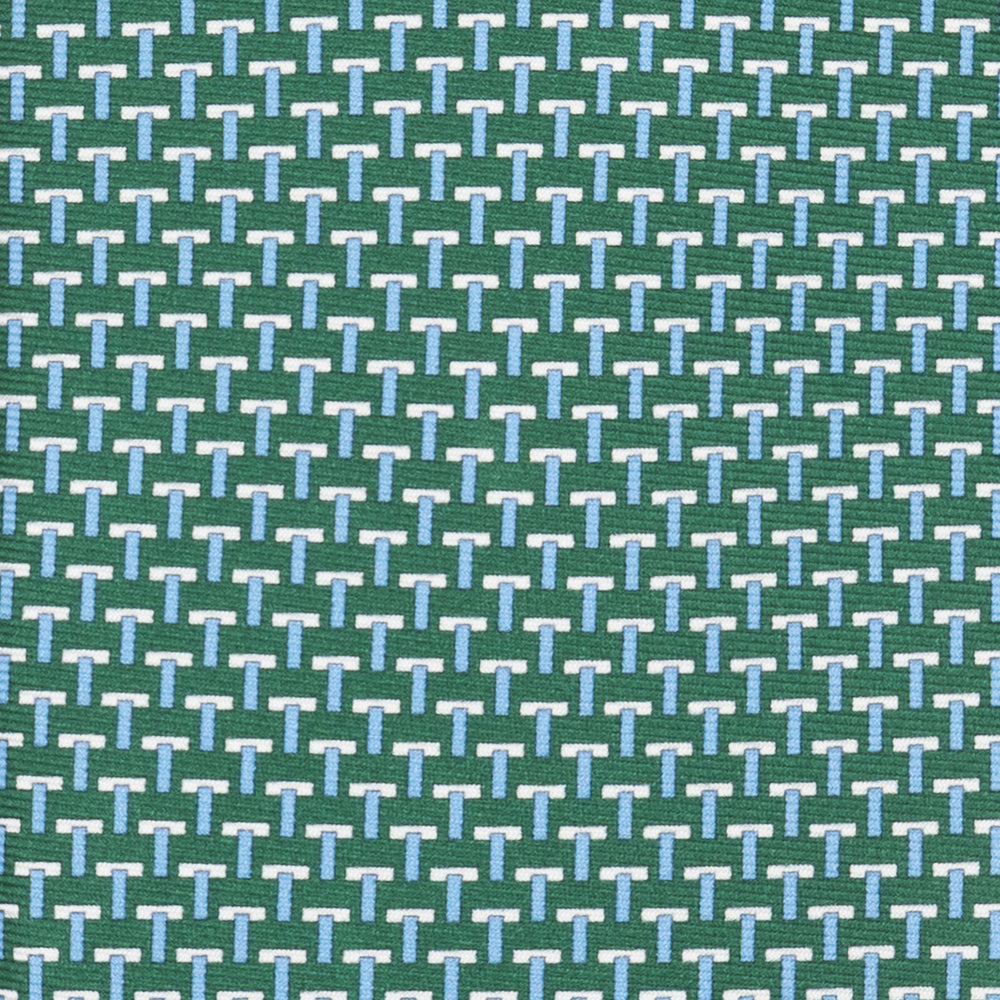 Three-Fold Silk T Iconic Tie in Green and Light Blue