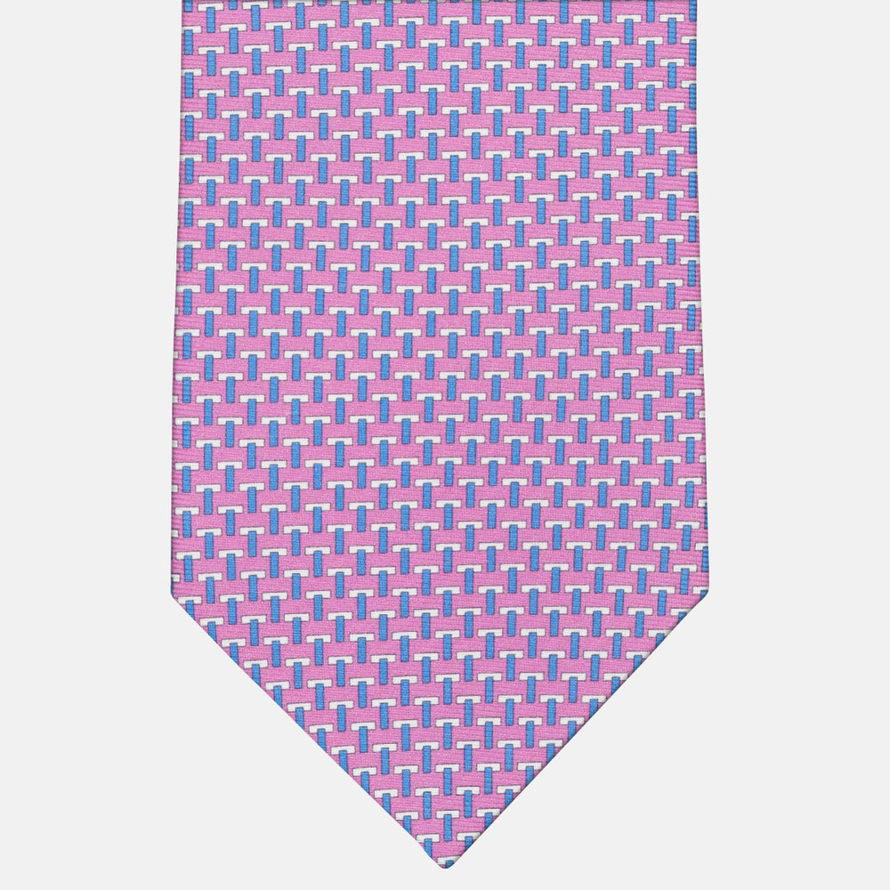 Three-Fold Silk T Iconic Tie in Pink and Light Blue