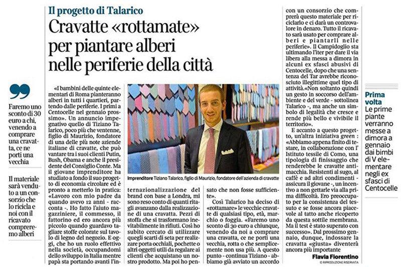 Talarico per l'ambiente - Intervista Corriere della Sera - Talarico Cravatte