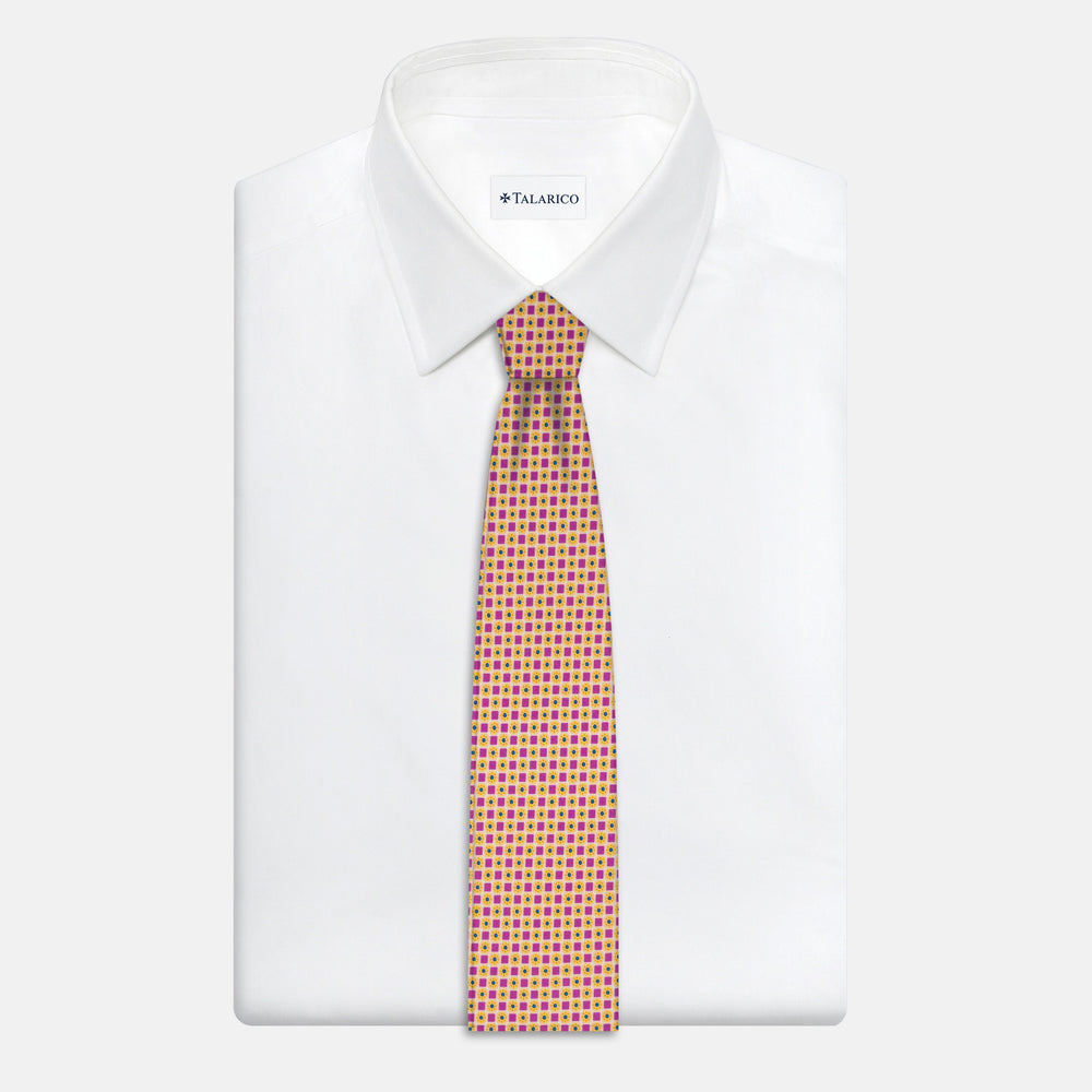 3-Fold Satin Tie with Geometric Pattern, Yellow - JA241005-1