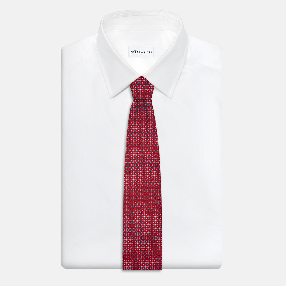3-Fold Satin Tie with Geometric Pattern, Red - JA241002-1