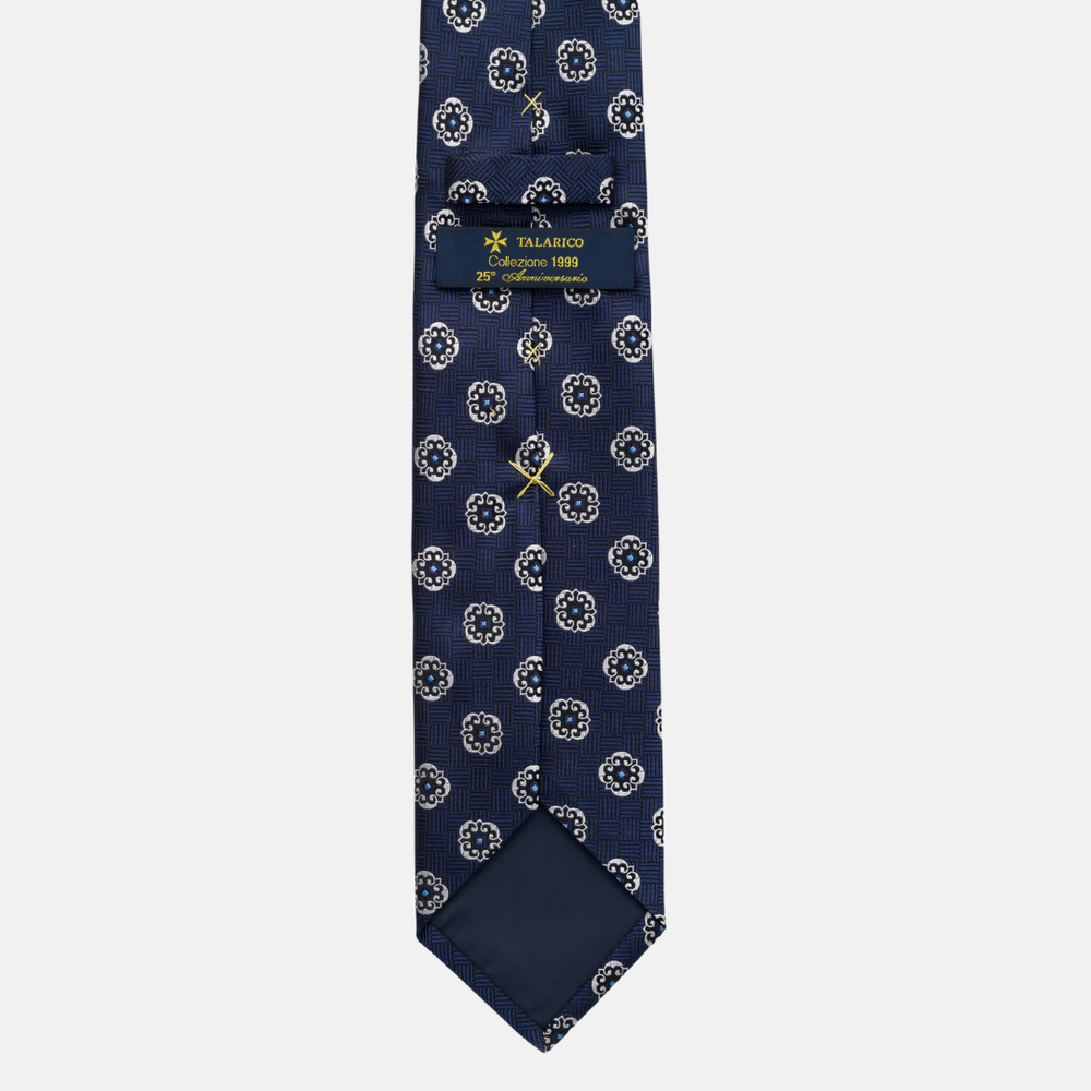 1999 Collection Tie in Heavy Blue Silk with Geometric Pattern