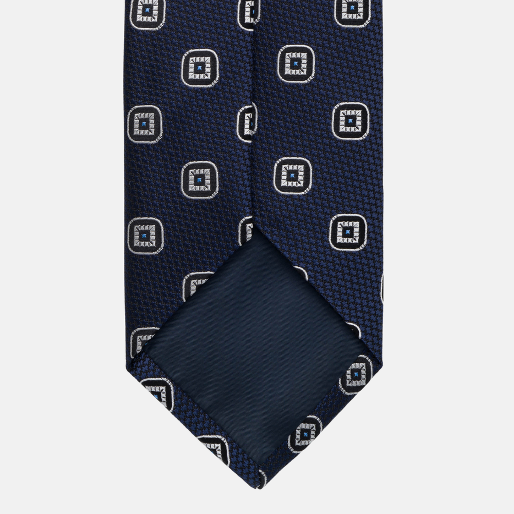 1999 Collection Tie in Heavy Blue Silk with Geometric Pattern