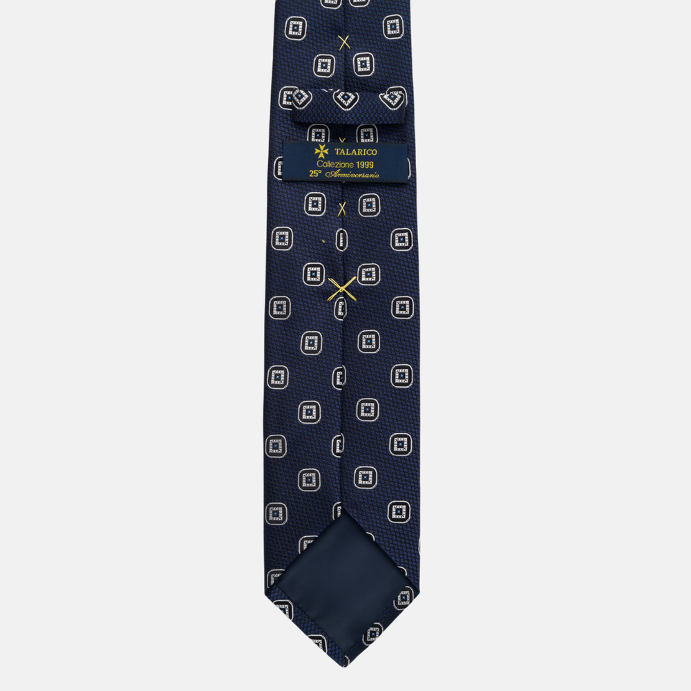 1999 Collection Tie in Heavy Blue Silk with Geometric Pattern