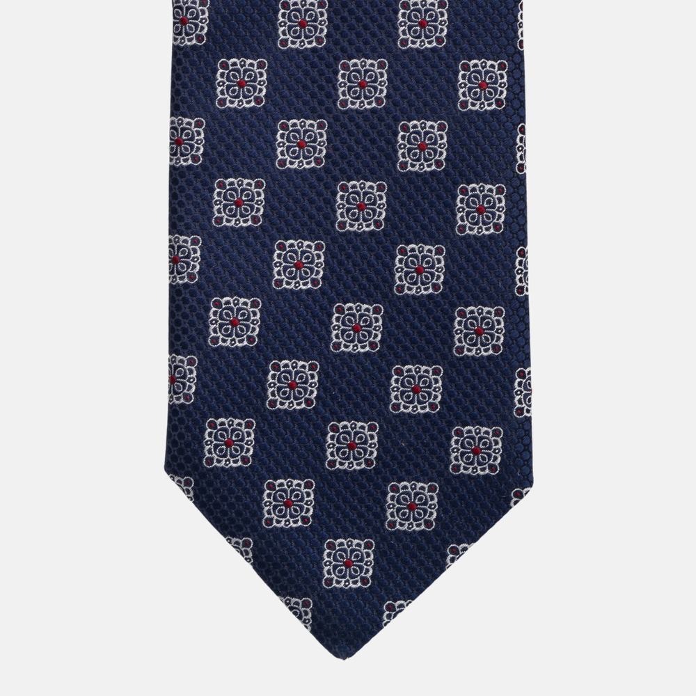 1999 Collection Tie in Heavy Blue Silk with Geometric Pattern