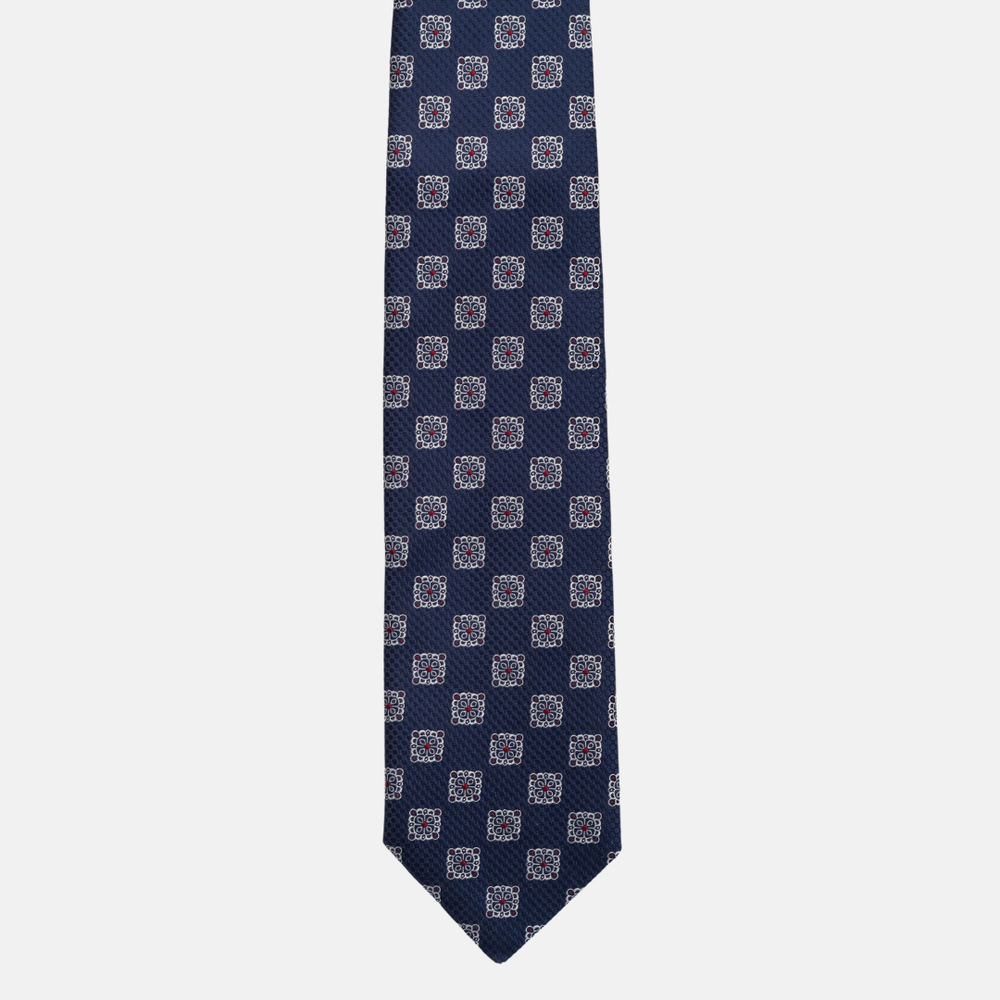 1999 Collection Tie in Heavy Blue Silk with Geometric Pattern