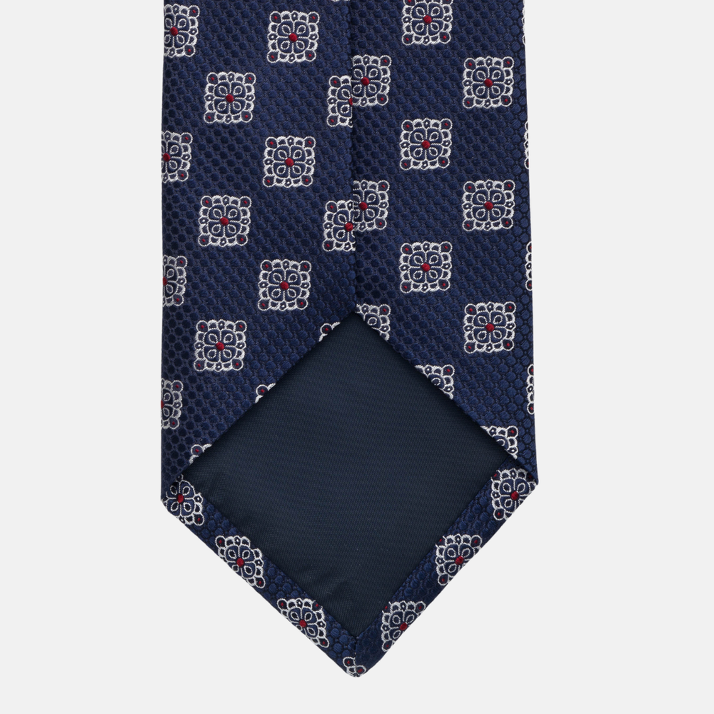 1999 Collection Tie in Heavy Blue Silk with Geometric Pattern