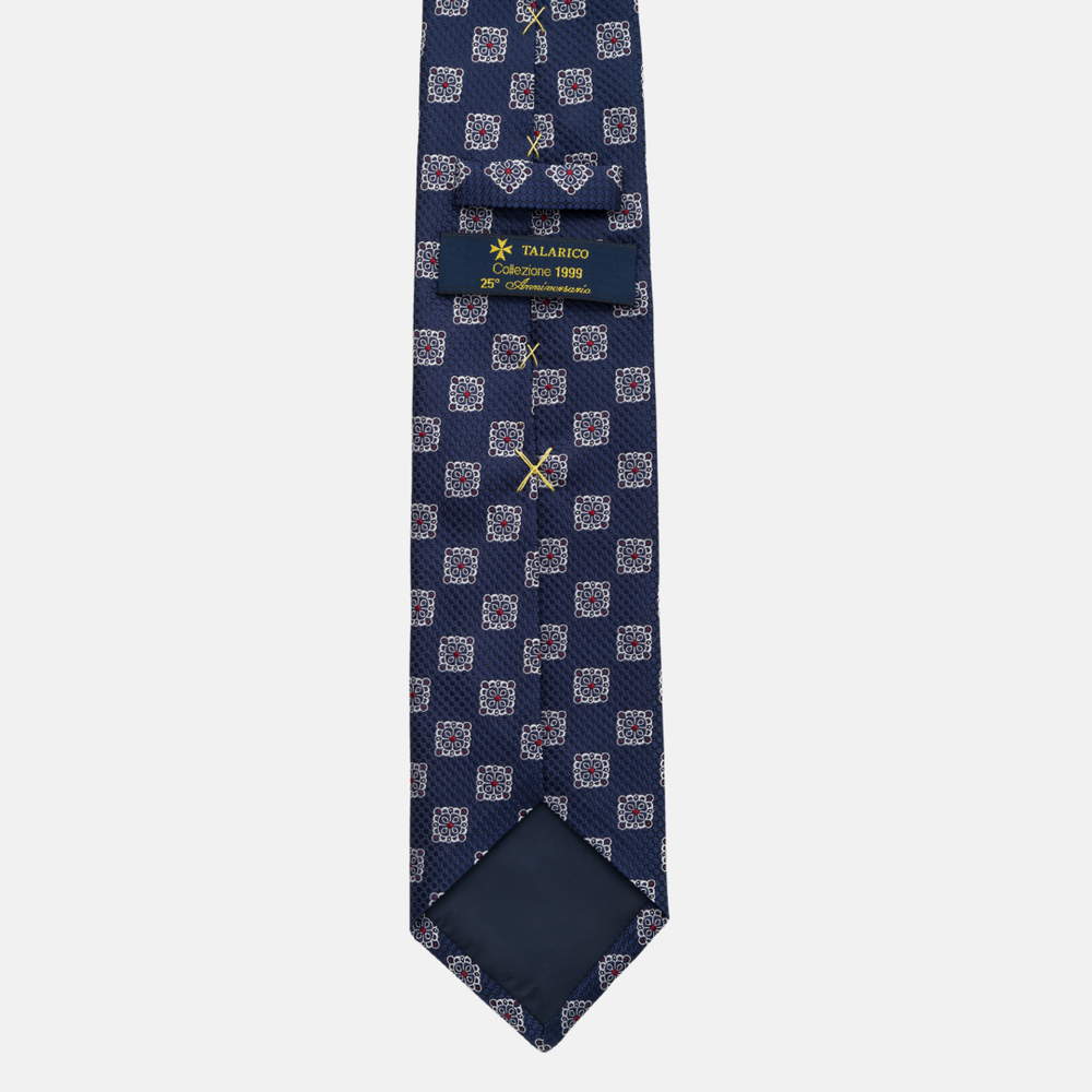 1999 Collection Tie in Heavy Blue Silk with Geometric Pattern