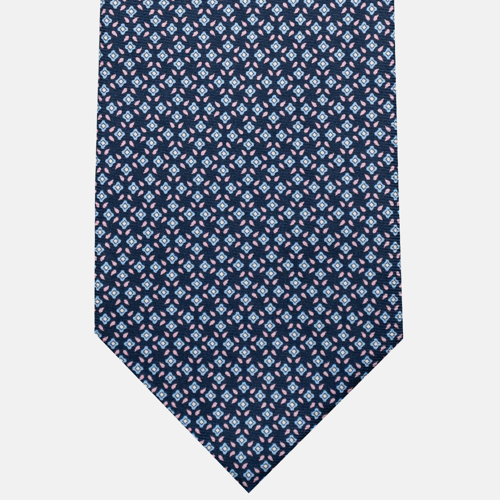 3-Fold Silk Tie, Floral Pattern, Blue Pink - JA056130-10