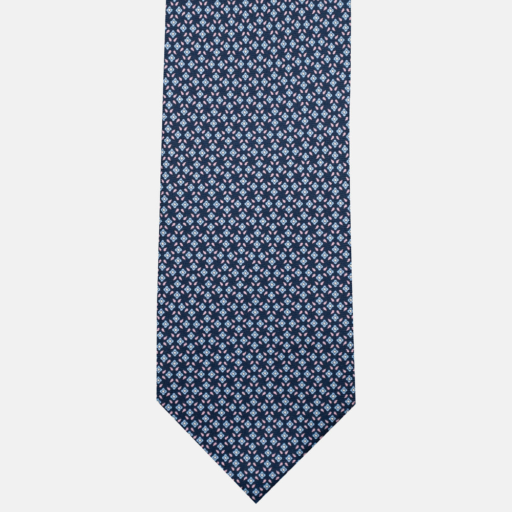3-Fold Silk Tie, Floral Pattern, Blue Pink - JA056130-10