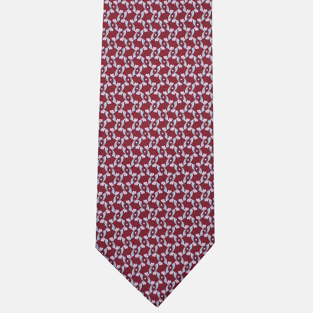 3-Fold Silk Tie, Floral Pattern, Bordeaux - JA056337-10