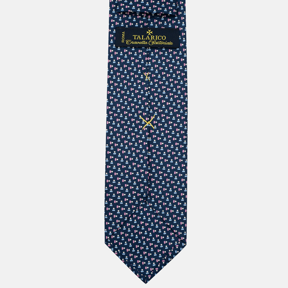 Cravatta 3 pieghe in Seta, Micro Fantasia, Blu Rosa - JC057248-10