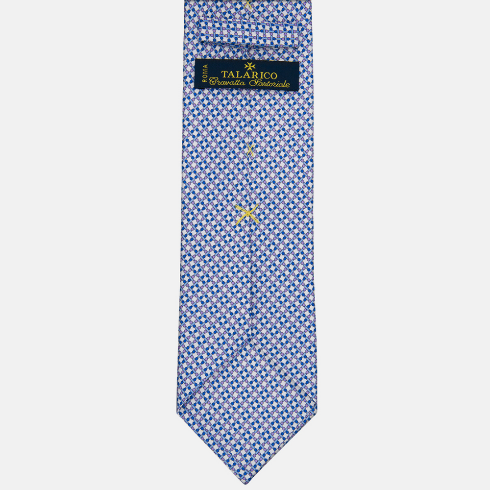 3-fold Silk Tie with Geometric Pattern in White - M49154