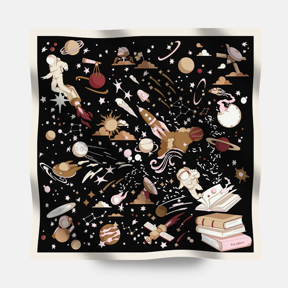 90's Twill Silk Scarf Odyssey Among the Stars