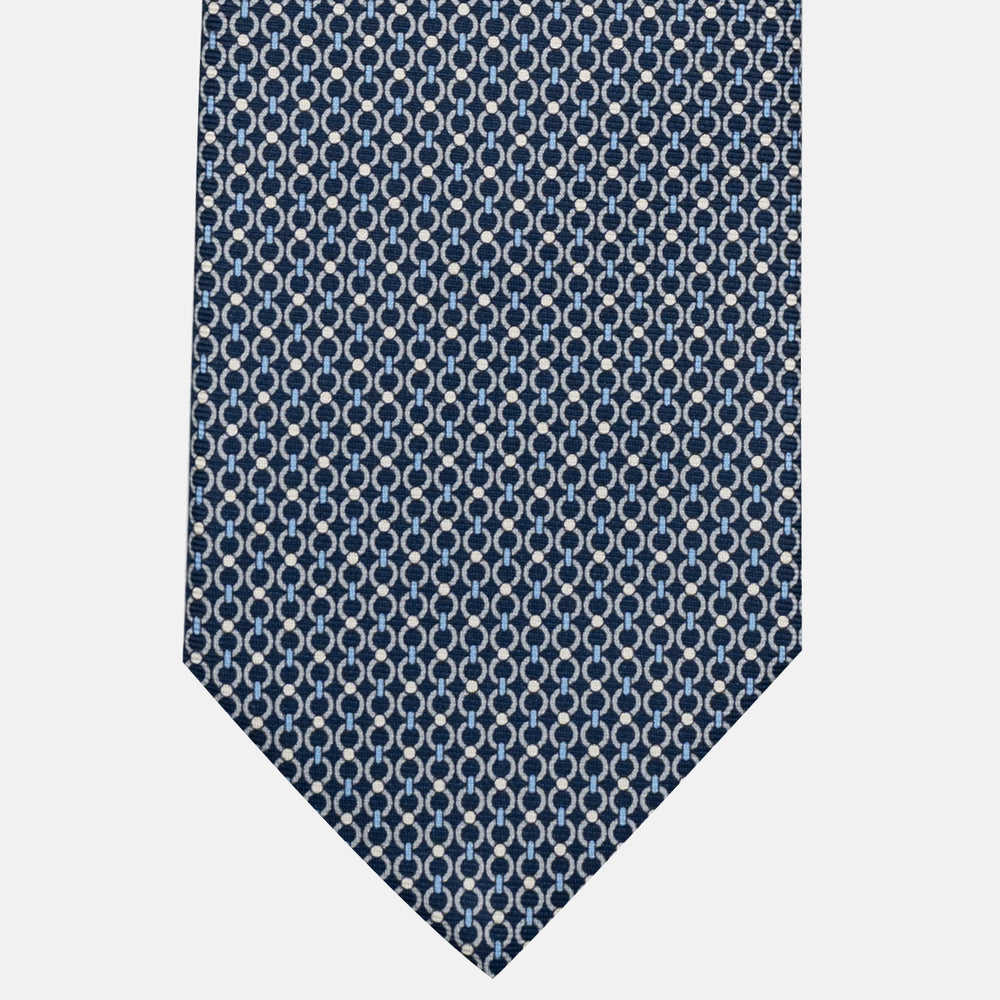 3-Fold Silk Tie, Chain Pattern, Blue and Grey - JA056672-11