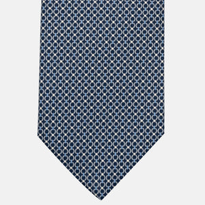 3-Fold Silk Tie, Chain Pattern, Blue and Grey - JA056672-11