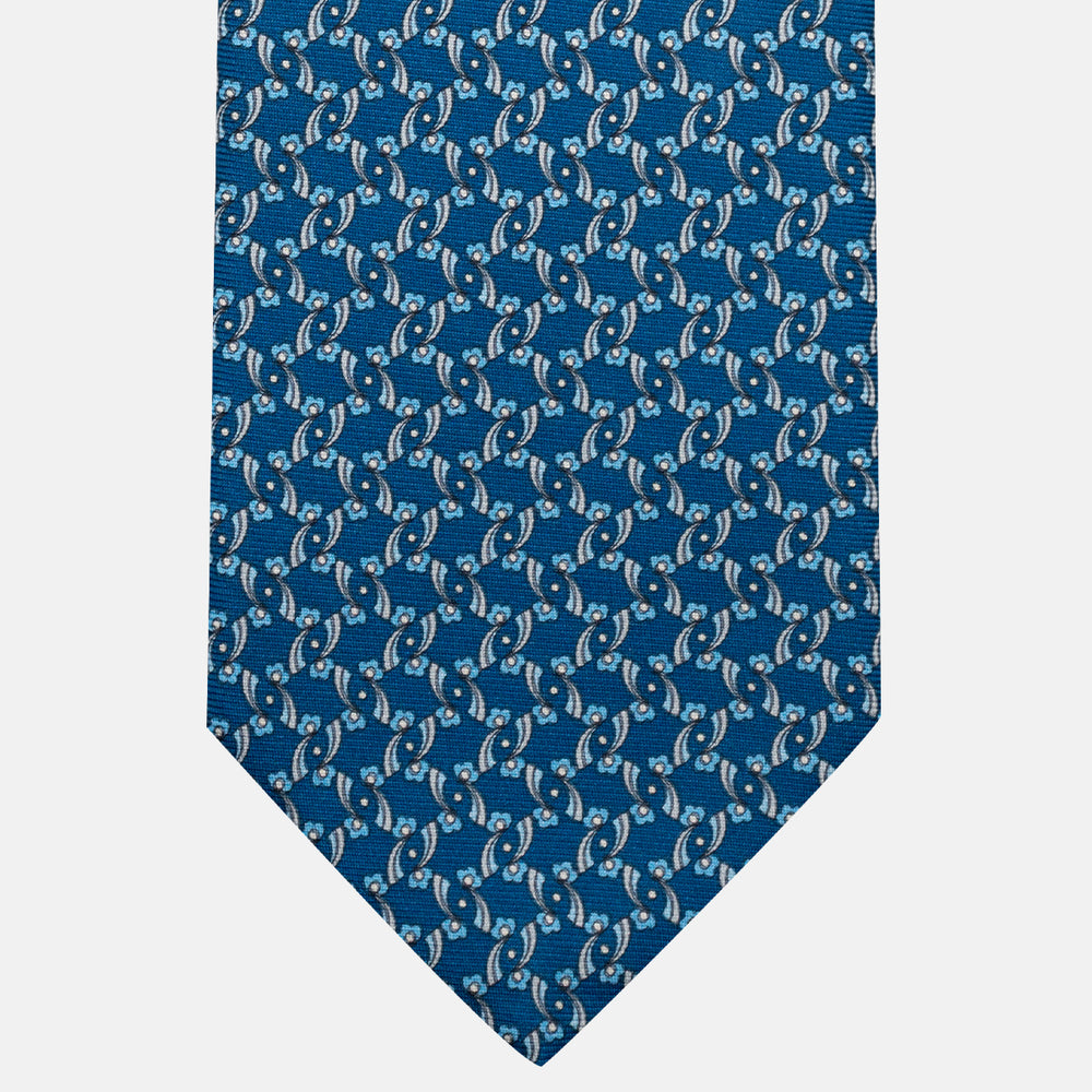 3-Fold Silk Tie, Floral Pattern, Light Blue - JA056337-11