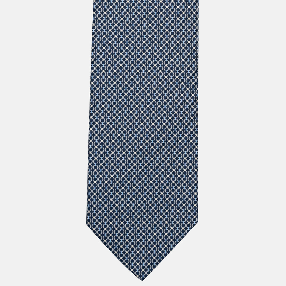3-Fold Silk Tie, Chain Pattern, Blue and Grey - JA056672-11