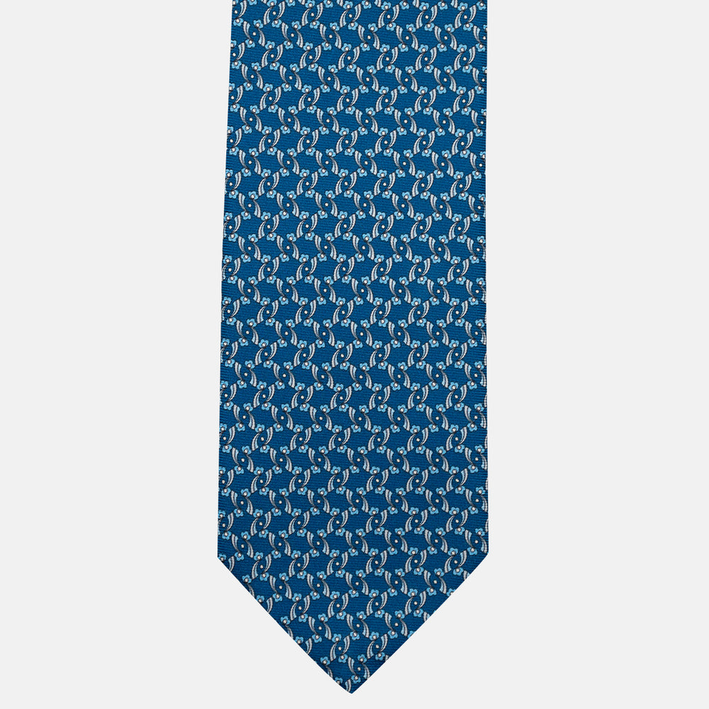 3-Fold Silk Tie, Floral Pattern, Light Blue - JA056337-11