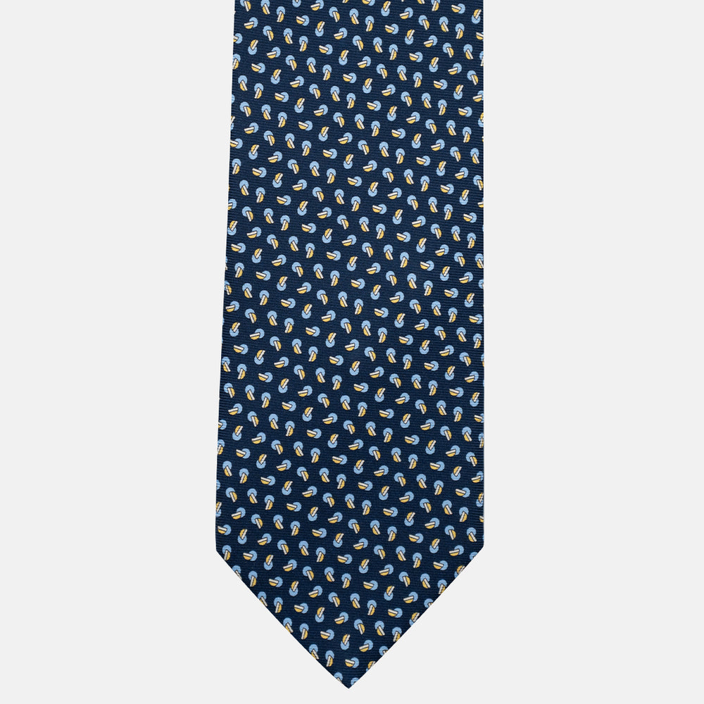 3-Fold Silk Tie, Micro Pattern, Blue and Yellow - JA056129-11