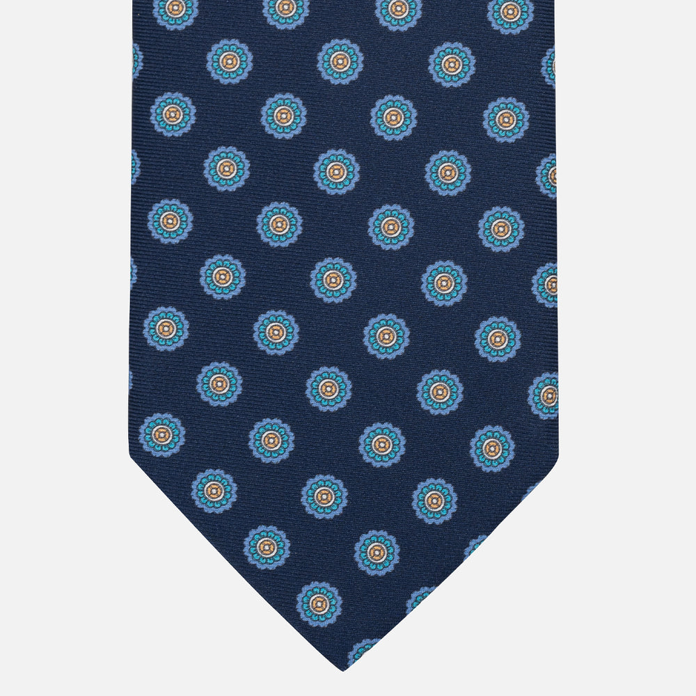 1999 Collection Tie in Heavy Silk Blue Geometric Pattern